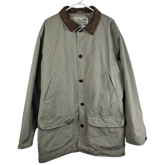 L.L. Bean Men's Beige Barn/Field Jacket Coat SzXL Tall Reg Coduroy Collar Lined - Picture 1 of 16